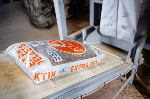 package line of wood pellets
