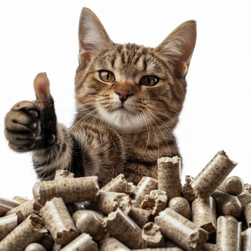 smiling cat with pellets